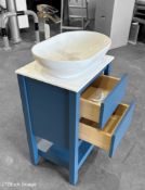 1 x TRISTAN ALEXANDER Highgrove 500mm 2 Drawer Washstand In Hicks Blue - Handmade In The Uk - RRP £
