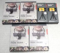 1 x Mobile Phone Accessory Job Lot - Includes 4 x Handsfree Phone Holders and 2 x Smartphone Tripods