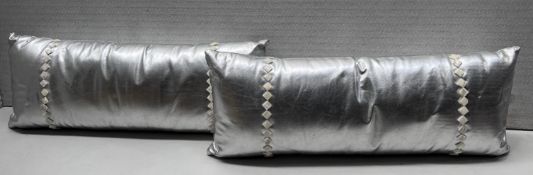 1 x Pair Of Miyabi Casa Silver Cushions With Mother Of Pearl Look Beading - 70X20cm -