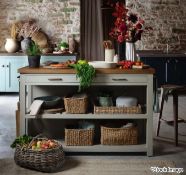 1 x Walcote Handcrafted Solid Wood Kitchen Island with Breakfast Bar - Colour: Clay - Original