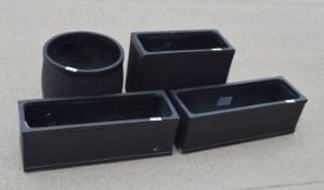 4 x Assorted Bathford Fibre Clay Planters in Black - Ref: GTC827+828+829+830 - CL1017 - Location:
