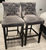 4 x Velvet Bar Upholstered Bar Stools with Quilted Back and Studded Detail - Ref: VB13 - CL1029 - NO