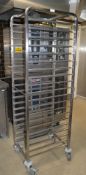 1 x Upright Stainless Steel Tray Stand on Castors - Fits Upto 19 Trays