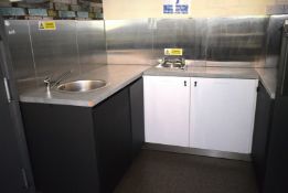 1 x Assorted Selection of Kitchen Units Featuring Sink Basins and Stainless Steel Splashback Panels