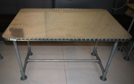 3 x Industrial Style Restaurant Tables with Industrial Pipe Bases - Dimensions: H74 x W120 x D80 cms