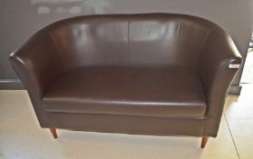 1 x Brown Faux Leather Sofa - Dimensions: H45/74 x W127 x D70 cms