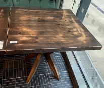 1 x Restaurant Dining Table Featuring a Distressed Table Suface Supported by a Wooden Star Base