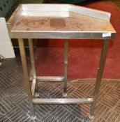 1 x Stainless Steel Shaped Prep Bench with Corner Upstand - Dimensions: H90 x W37 x D65 cms