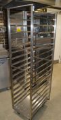 1 x Upright Stainless Steel Tray Stand on Castors - Fits Upto 16 Trays