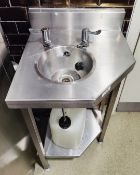 1 x Stainless Steel Hand Wash Unit with Taps and Undershelf - Dimensions: H90 x W50 x D50 cms