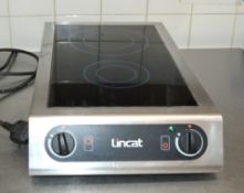 1 x Lincat IH21 3kW Two Zone Countertop Induction Cooker Hob - Dimensions: H11.5 x W35 x D65 cms