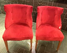 2 x Velvet Wing Back Dining Chairs in Red - Dimensions: H86/44 x W58 x D58 cms