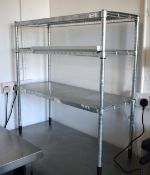 1 x Stainless Steel Wire Shelf Unit with Solid Shelf Covers - Dimensions: H92 x W90 x D34 cms