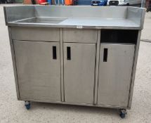 1 x Stainless Steel Wheeled Catering Cabinet With Power Sockets - Ref: WCP314 - CL924 - Location: