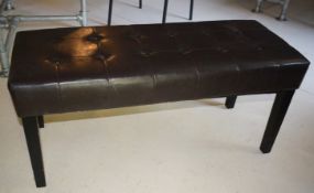 1 x Seating Bench with Black Faux Leather Studded Upholstery - Dimensions: H46 x W102 x D40 cms