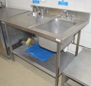 1 x Stainless Steel Wash Unit Featuring a Large Sink Bowl, Handwash Basin and Mixer Taps