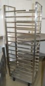 1 x Upright Stainless Steel Tray Stand on Castors - Fits Upto 16 Trays