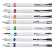 250 x Ashworth Ballpens Featuring Black Ink, a White Gloss Barrel, Chrome Detail and a Trim in Pink
