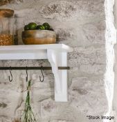 1 x Walcote Solid Mahogany Country Kitchen Wall Shelf in White with Rail and Hooks in an Antique