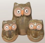 Set of 3 x Ceramic Owl Garden Ornaments - Frost Proof Pottery by Woodlodge - New and Unused - Ref: