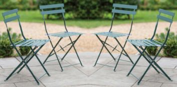 4 x Rive Droite Folding Steel Bistro Chairs, Powder Coated in Thistle Green - Original RRP £240.00 -