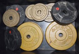 12 x Solid Weight Lifting Plates - Mixed Sizes - Brands Incl Maximuscle and BodyBild - Ref: