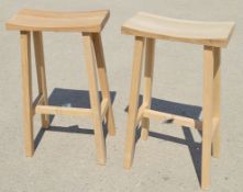 Pair of Clockhouse Raw Oak Solid Wood Bar Stools - Total Original RRP £550.00 - Ref: GTC858+859 -