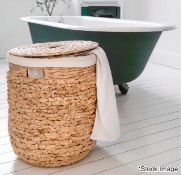 1 x Milborne Woven Laundry Hamper Basket Crafted from Water Hyacinth, H50cm - Original RRP £90.00