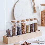 1 x Audley Set Of 7 Spice Jars - Glass & Bamboo - Boxed - Ref: GTC538/GTCC12 - CL1017 - Location: