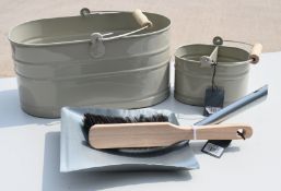 1 x Utility Bucket And Small Bucket In Clay + Galvanised Dustpan And Brush - Ref: GTC684/GTCC16 -