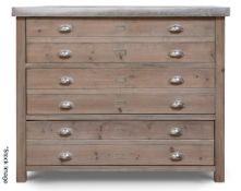 1 x Aldsworth Architect's Solid Wood Storage Unit Featuring a Galvanised Sheet Metal Top -
