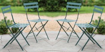 4 x Rive Droite Folding Steel Bistro Chairs, Powder Coated in Thistle Green - Original RRP £240.00 -