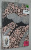 1 x Ladies Pink/Leopard Print T-Shirt 'Graphic Lips' Band T-Shirt - Size: Medium