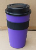 100 x Milano Reusable Coffee Mugs Featuring Black Holding Bands and Screwtop Lids with Sipper Hole