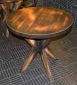 1 x Restaurant Dining Table Featuring a Distressed Round Table Surface Supported by a Wooden Star