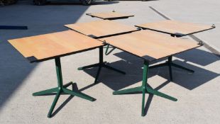 6 x Restaurant Dining Tables Featuring Wooden Tops with a Nutural Wood Finish and Green Cast Iron