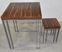 1 x Contemporary Table and Stool Set Featuring a Macassar Ebony Finish and Heavy Duty Steel Bases