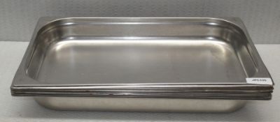 6 x Stainless Steel 1/1 65mm Cooking Trays - Size: 53 x 33 x 6 cms