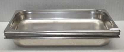 6 x Stainless Steel 1/1 65mm Cooking Trays - Size: 53 x 33 x 6 cms