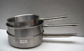 3 x Matfer Bourgeat Stainless Steel Cooking Pans - Size: 25.5w x 12h and 30w x 10h cms