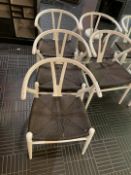 7 x Hans Wegner Wishbone Style Dining Chairs - White Finish with Dark Rattan Seats