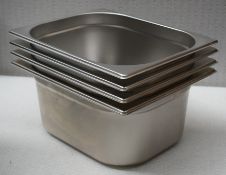 4 x Stainless Steel Gastro Pans - Size: 32.5 x 26.5 x H15 cms - Appear Unused