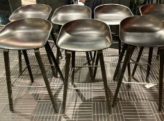 8 x Contemporary Bar Stools Featuring Black Shaped Seats and Footrests