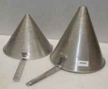 2 x Stainless Steel Basket Colander with Handles - Size: 27 cms Diameter with Heights of 28 and 23