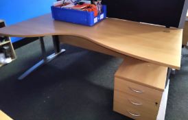 1 x Wave Office Desk with Privacy Divider and Drawer Pedestal 160cm