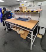 1 x Warehouse Packing Work Bench - Heavy Duty Frame with Steel Top and Adjustable Over Shelf
