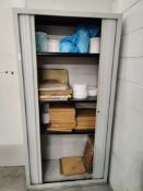 1 x Upright Steel Storage Cabinet with Tambour Sliding Doors INCLUDES CONTENTS