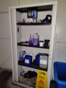 1 x Upright Steel Storage Cabinet with Tambour Sliding Doors INCLUDES CONTENTS