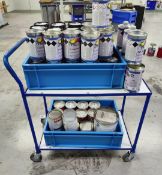 Large Collections of Coats Screen Paint Plus a Mobile Trolley