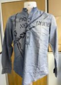 1 x DESIGUAL Men's Designer Denim Long Sleeve Shirt featuring Stencil-style Graphics - Size: